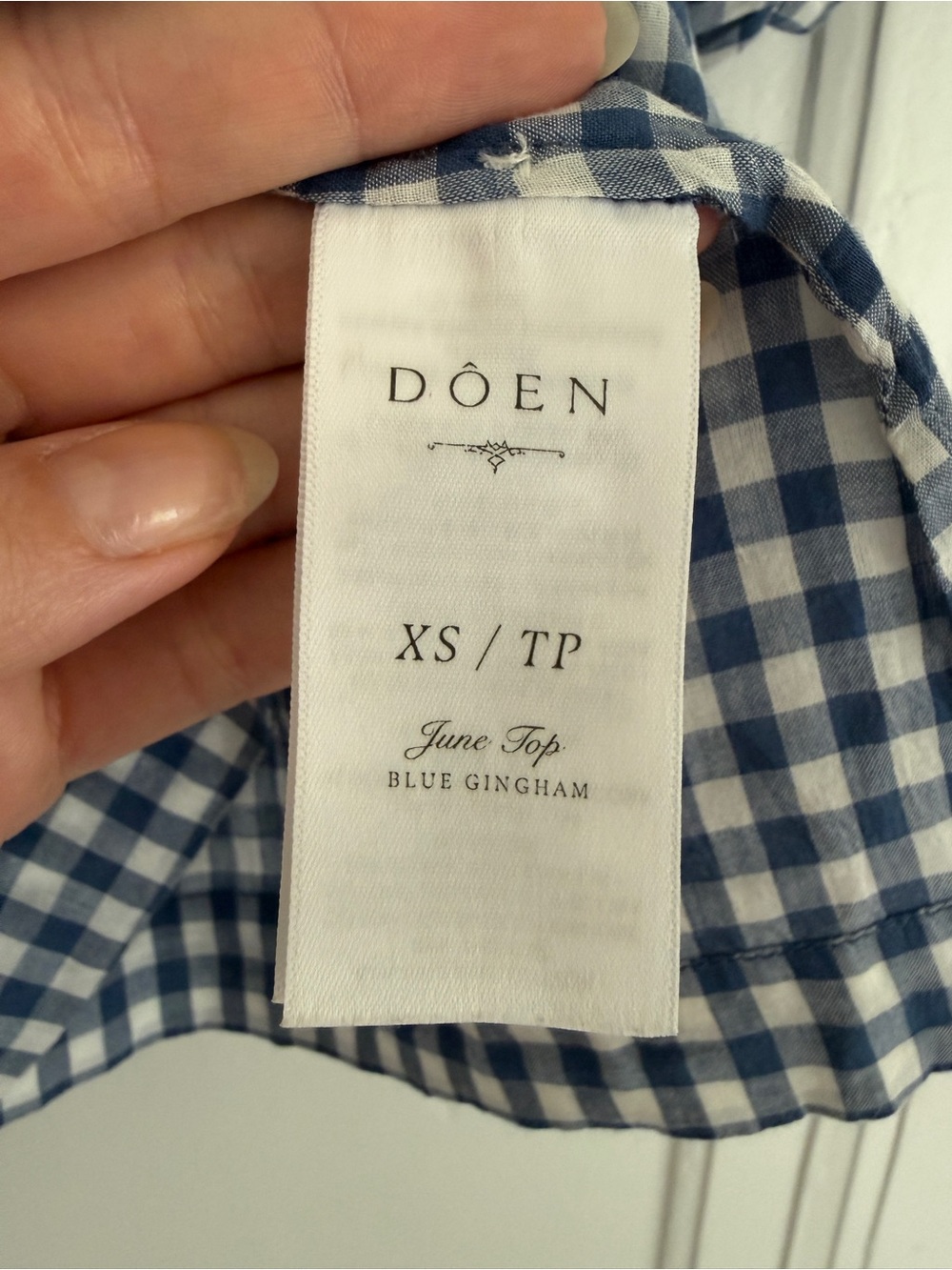 DÔEN June Blouse Top Blue Gingham Organic Cotton Blend Size XS - Picture 7 of 8